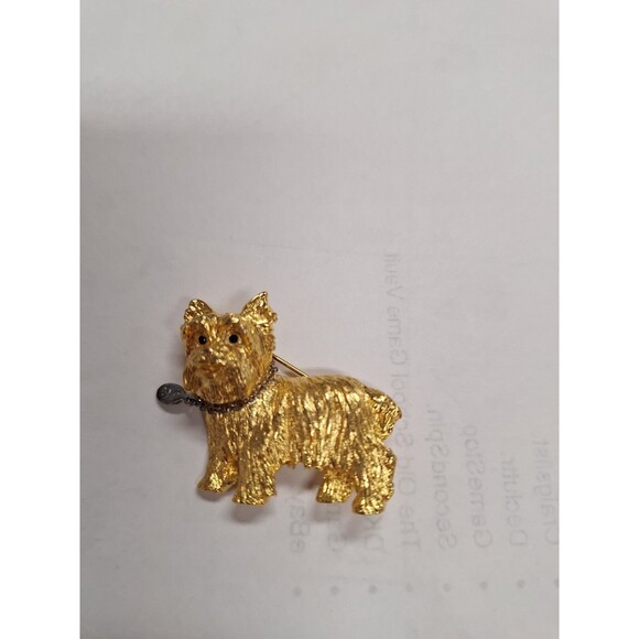 Joan Rivers Yorkshire Terrier Pin Brooch Yorkie Dog w/ Collar Gold-Toned Vintage - Picture 2 of 8